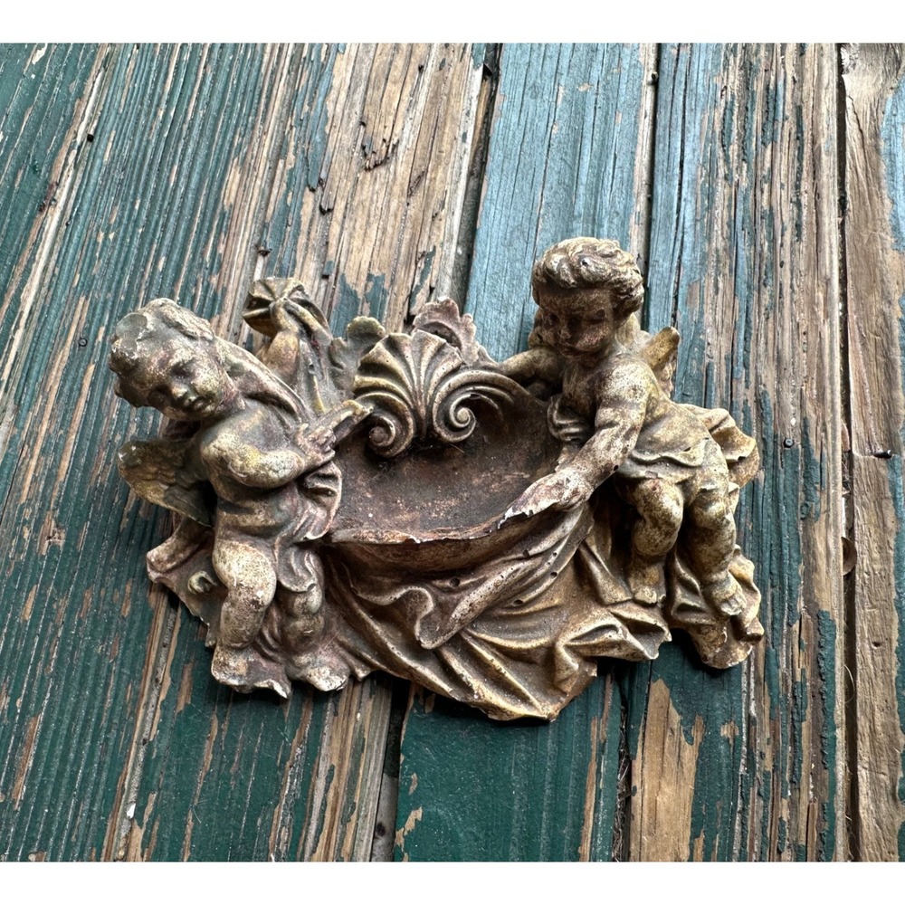 Vintage Cherub Putti Wall Corbel Fragment Architectural Salvage Aged Stone 8in
